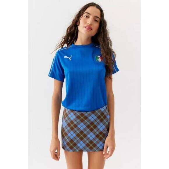 UO Milla Micro Mini Skirt In Plaid Blue Size Small - Picture 2 of 6